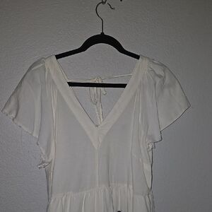 White V-Neck Flutter Sleeve Blouse